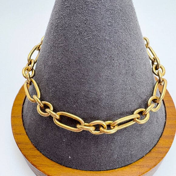 Gold Over Sterling Silver 925 Alternating Round & Oval Link Chain Bracelet 7.5" - Picture 2 of 9